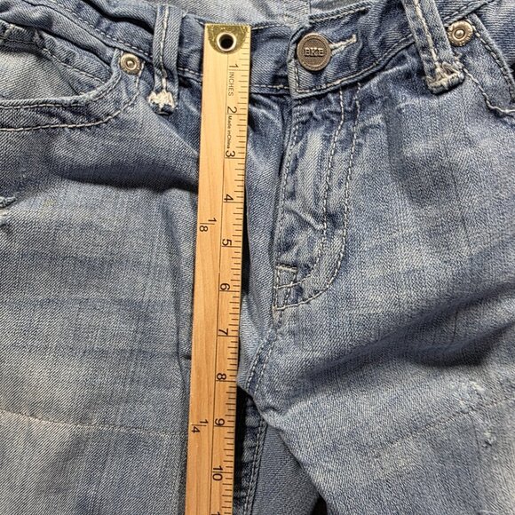 BKE Carter Jeans Mens 34L Blue Light Wash Distressed Straight Leg Patchwork - Picture 10 of 11